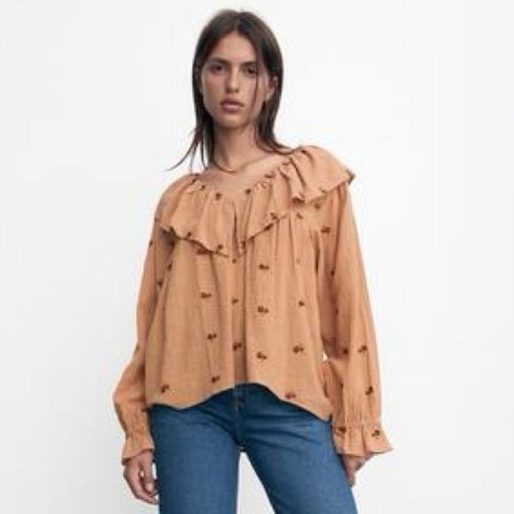 ZARA BOHO EMBROIDERED ROMANTIC BLOUSE - Picture 1 of 3